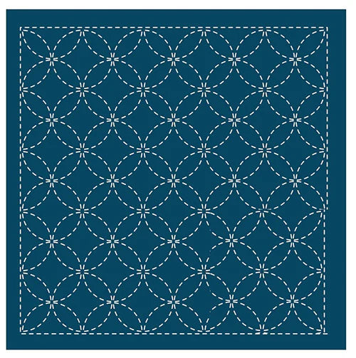 Tela Sashiko precortada azul - dibujo Flores n.203