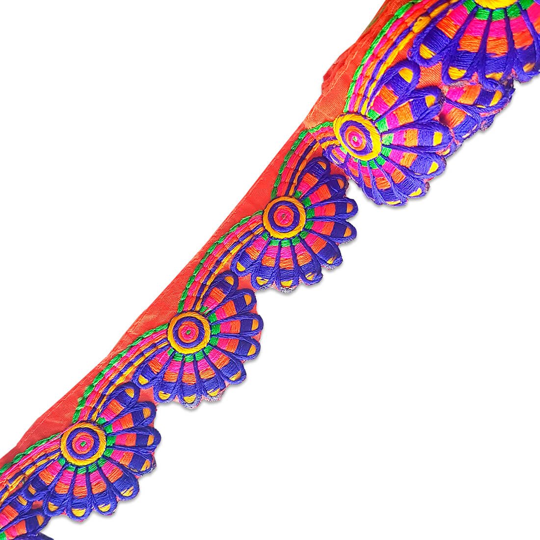 Dos Punts Barcelona Pasamaneria Indu Namaste Fondo Naranja Bordado Azul